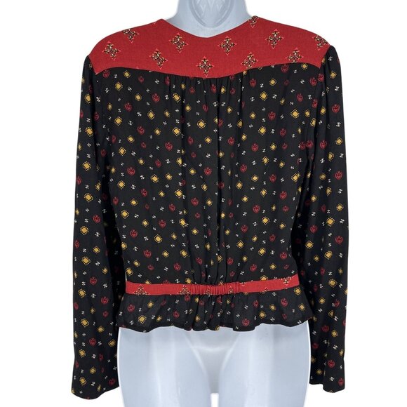 Free People Top Where We Roam Crossover Wrap Long Sleeve Printed Blouse Size S - Picture 7 of 12